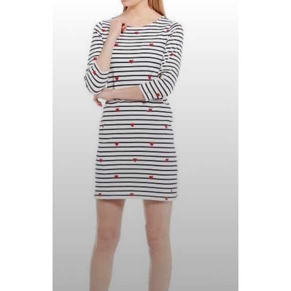 Joules Cotton Riviera Heart & Striped 3/4 Sleeve Dress Size 6 NWT - Picture 1 of 12